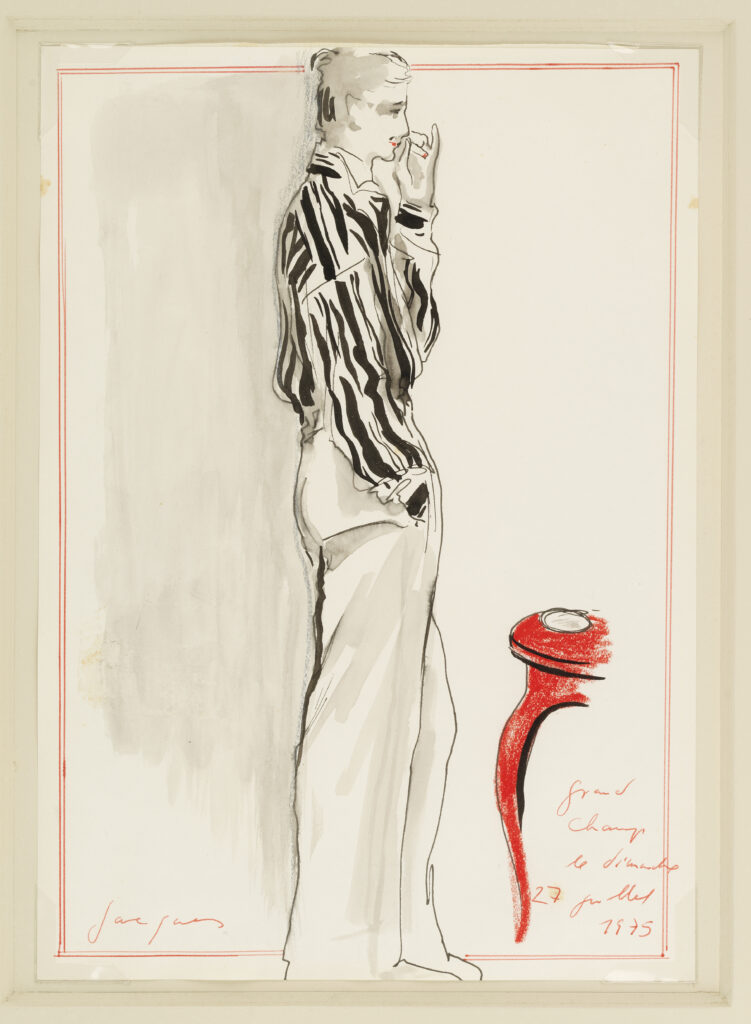 Karl Lagerfeld’s drawing of the elegant line of Jacques de Bascher, 1975, in Karl’s chateau in Brittany, Grand-Champ. 
(Courtesy Patrimoine de Chanel, Paris)