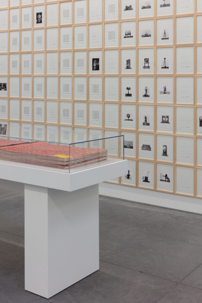 "For What It’s Worth: Value Systems in Art since 1960," The Warehouse, Dallas, installation view with detail of
Hanne Darboven's "Fin de Siècle—
Buch der Bilder (Fin de Siècle—Book of Pictures)," 1992–1993 (Photo by Kevin Todora)