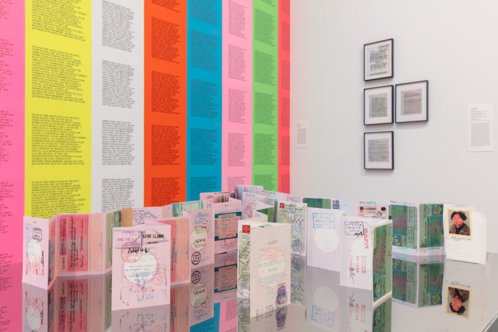 "For What It’s Worth: Value Systems in Art since 1960," The Warehouse, Dallas, installation view with work by Jenny Holzer, Rirkrit Tiravanija, and Lee Lozano (4 works), on view through June 29, 2024 (Photo by Kevin Todora)