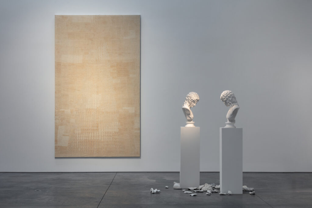"For What It’s Worth: Value Systems in Art since 1960," The Warehouse, Dallas, installation view with work by Alighiero Boetti and Giulio Paolini,  
on view through June 29, 2024 (Photo by Kevin Todora)