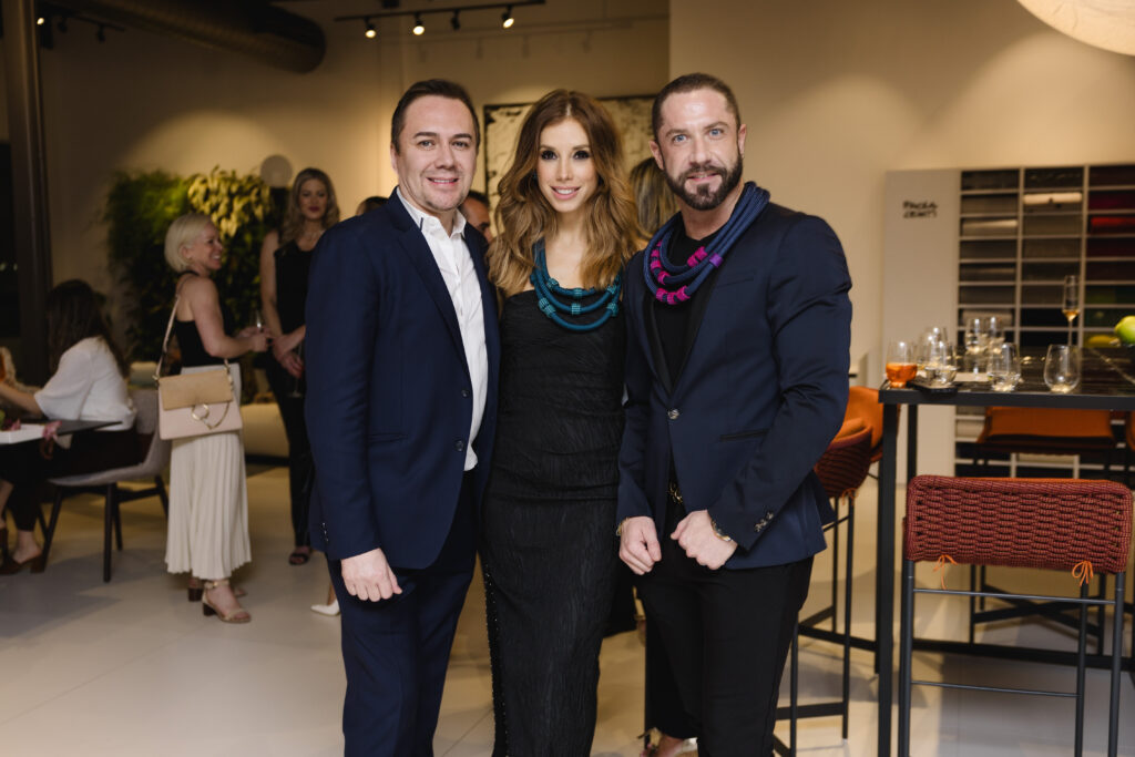 Adrian Dueñas, Anaid Forte, Daniel Crocker at the BeDESIGN celebration with Paola Lenti (Photo by Johnny Than)
