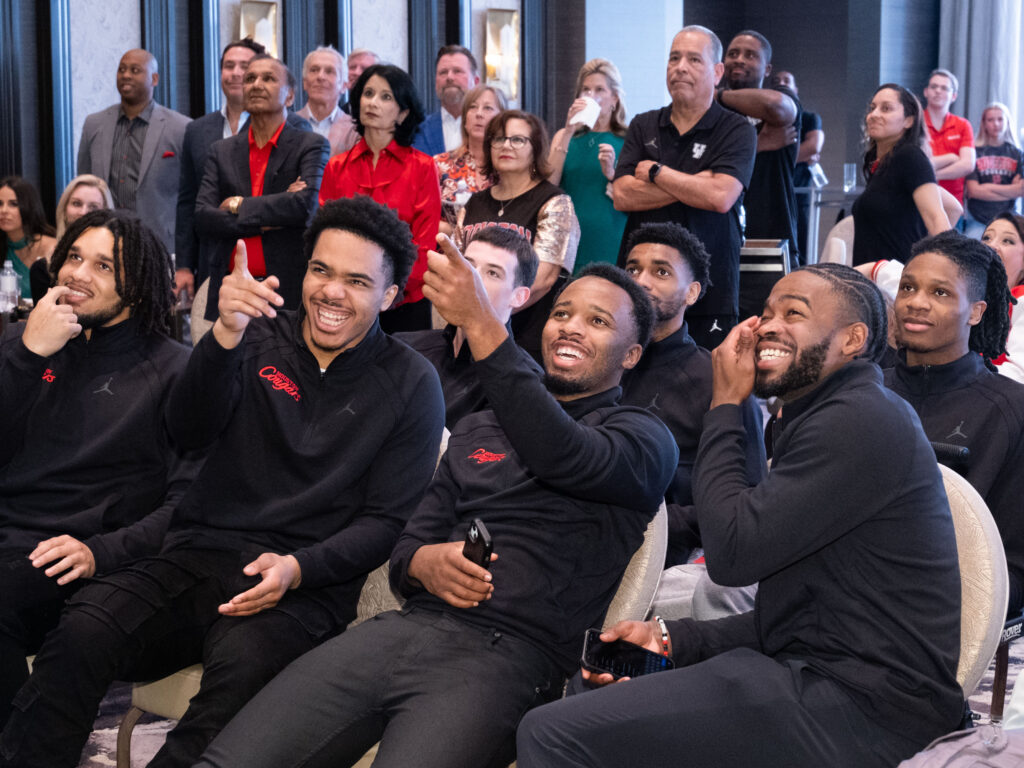 Finding out who they'll face in the South Regional — including a potential rematch with Texas A&M in the second round — certainly caught the University of Houston players' attention. (Photo by F. Carter Smith)