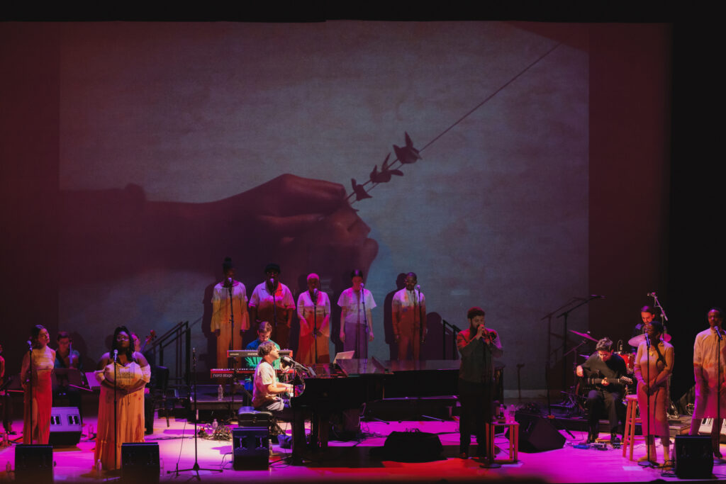 Pianist and composer Samora Pinderhughes performs during his "The Healing Project" concert at Carnegie Hall, which was held February 10, 2023 in New York City. (Courtesy Samora Pinderhughes and Carnegie Hall)