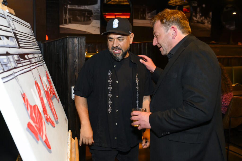 Artist Donkeeboy and Ben Berg at the grand opening of Berg's latest concept, Prime 131, a live-fire and sushi restaurant  (Photo by Michelle Watson, Catchlightgroup.com)