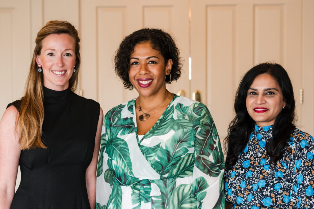 Emilie Dahan, Janicca Garcia-Stephens, Vanitha Pothuri at the seventh annual 'Build The Village' luncheon benefiting EMERGE. (Photo by Rob Greer)