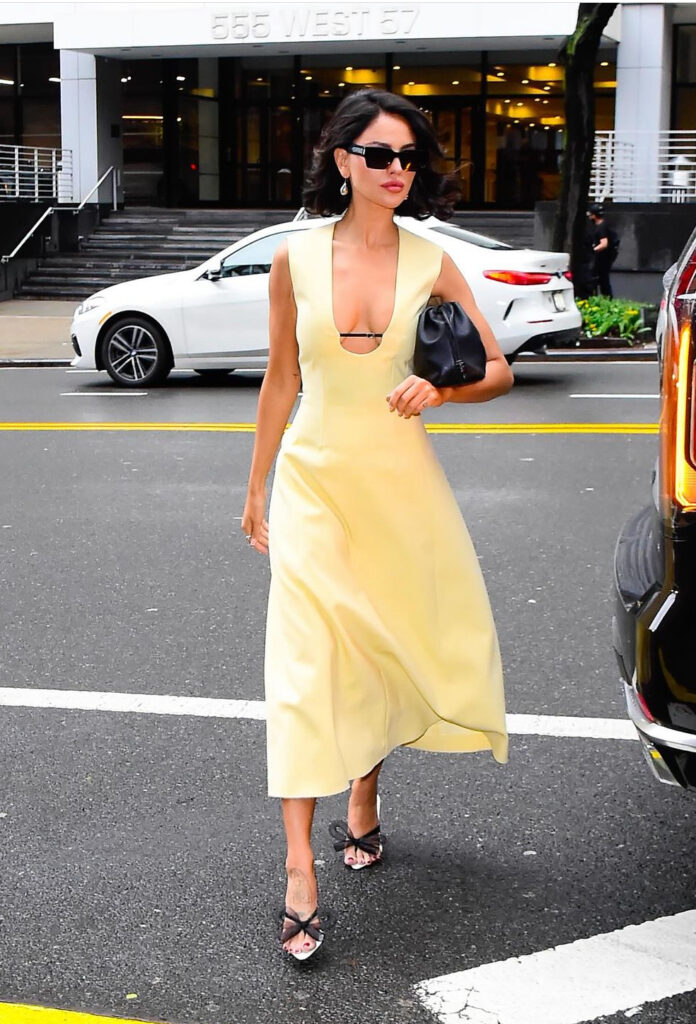 Actress Eiza González wore Taghi's soft, buttery yellow Landen Dress on The Today Show in March 2024.
