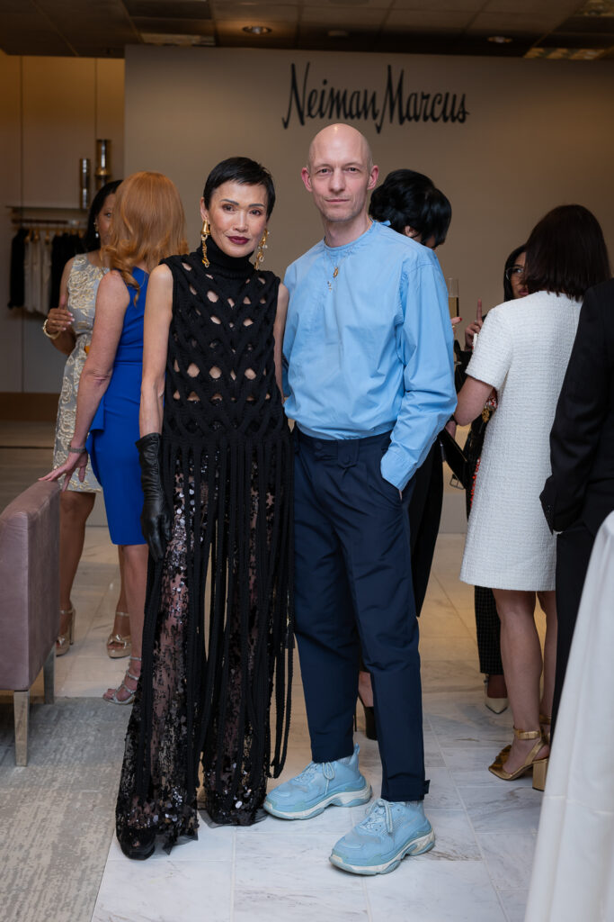Duyen Nguyen and designer Christian Juul Nielsen at the PaperCity Philanthropy in Fashion Best Dressed announcement party at Neiman Marcus (Photo by Kara Trail, Miroma Photography)