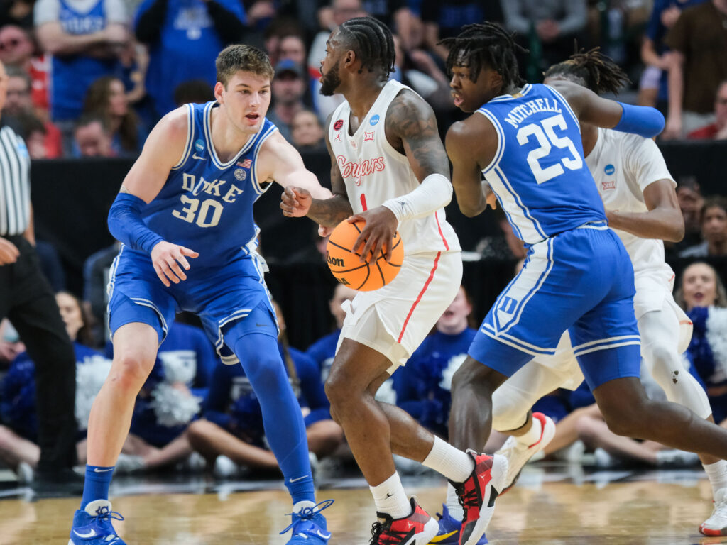 UH point guard Jamal Shead looked like the best player on the floor against Duke early. (Photo by F. Carter Smith)