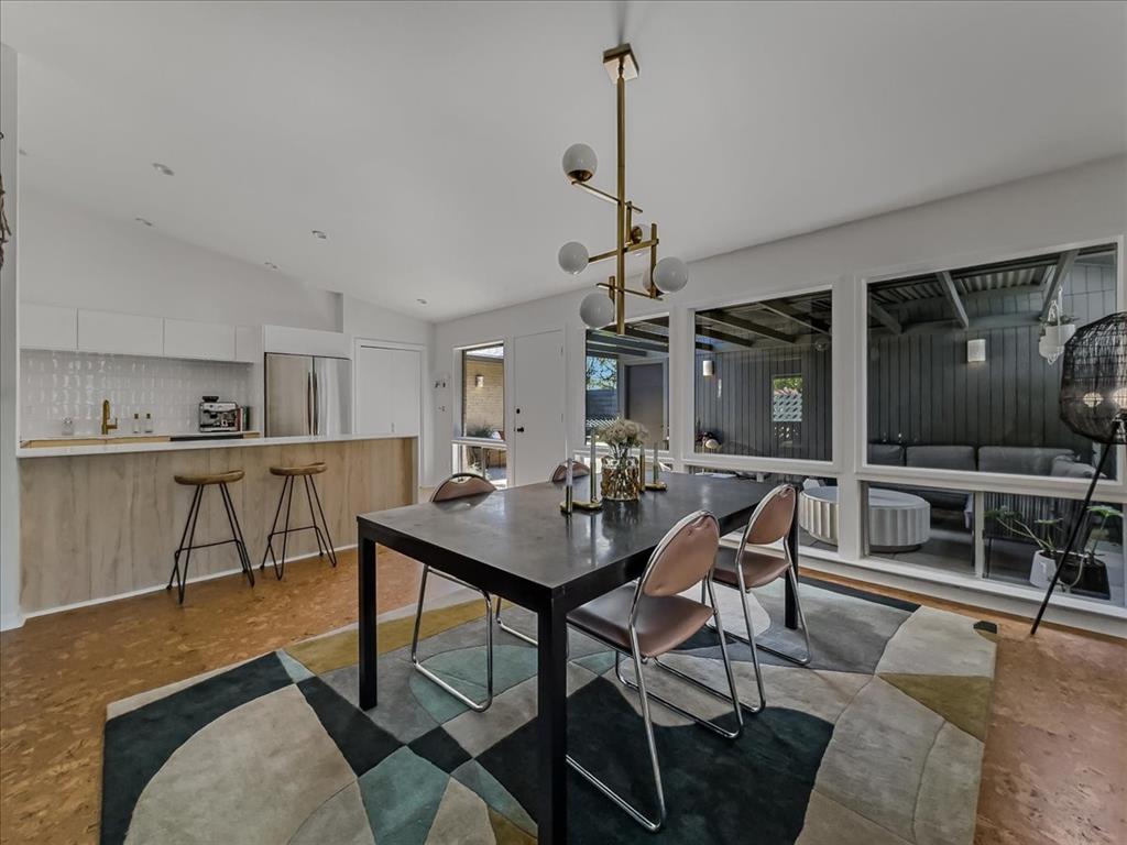 An open kitchen and dining area.