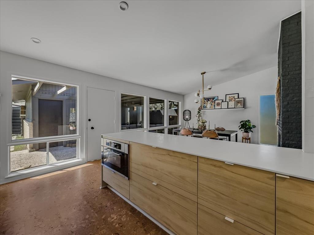 An open kitchen and dining area.