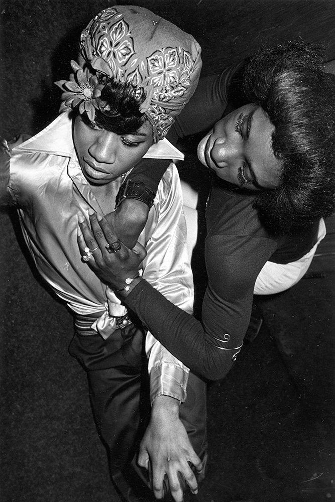 Michael Abramson's black and white photo "Untitled," circa 1974-1977. Abramson photographed clubgoers on the South Side of Chicago, and a selection of his photos are currently on view at the Houston Museum of African American Culture through March 30. (Courtesy Abramson Art Foundation and the Houston Museum of African American Culture)