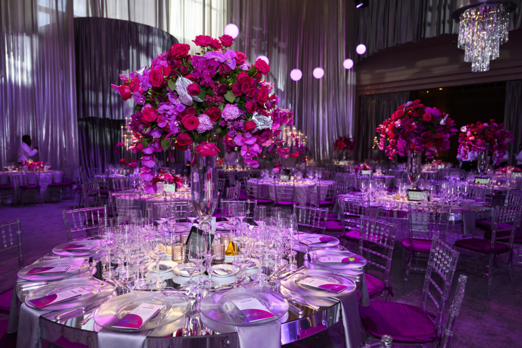 Colorful tabletops by The Events Company at the Houston Grand Opera 'Mirror Ball'  (Photo by Michelle Watson, Catchlightgroup.com)