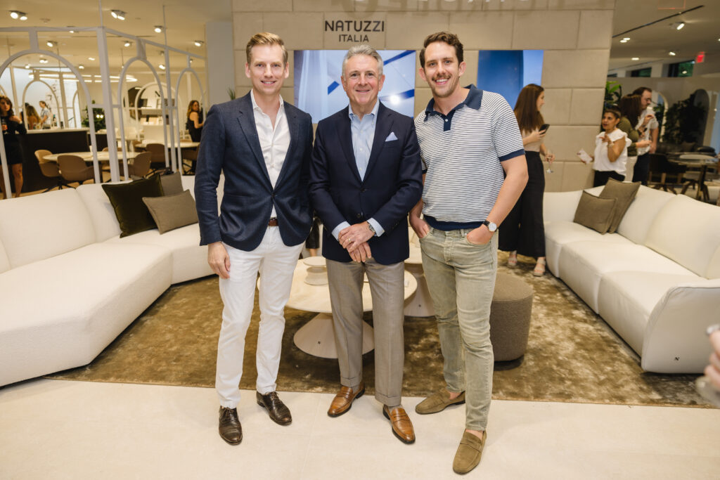 Kyle Dutton, Mark Elias, Ben Barrett at Natuzzi Italia Houston Grand Opening (Photo by Johnny Than)