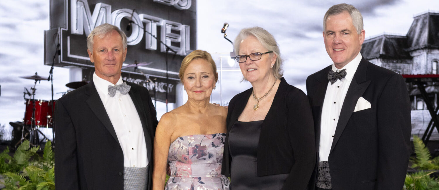 Alley Ball honorees Roger & Connie Plank, Alley Ball chairs Angela & Craig Jarchow make the spooky scene at the Post Oak Hotel. (Photo by Wilson Parish)
