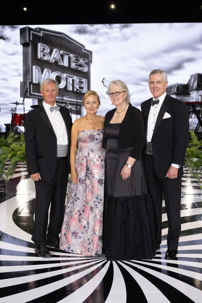 Alley Ball honorees Roger & Connie Plank, Alley Ball chairs Angela & Craig Jarchow make the spooky scene at the Post Oak Hotel. (Photo by Wilson Parish)