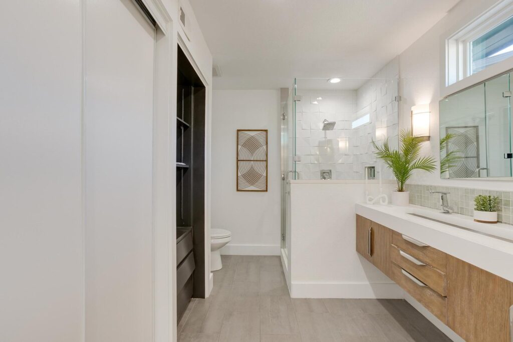 All of the home's four bathrooms continue the mid-century story.