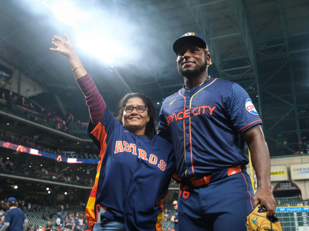 Houston Astros no-hit hero Ronel Blanco enjoyed a number of moments with his mom Maria after his no hitter against the Blue Jays. (Photo by F. Carter Smith)