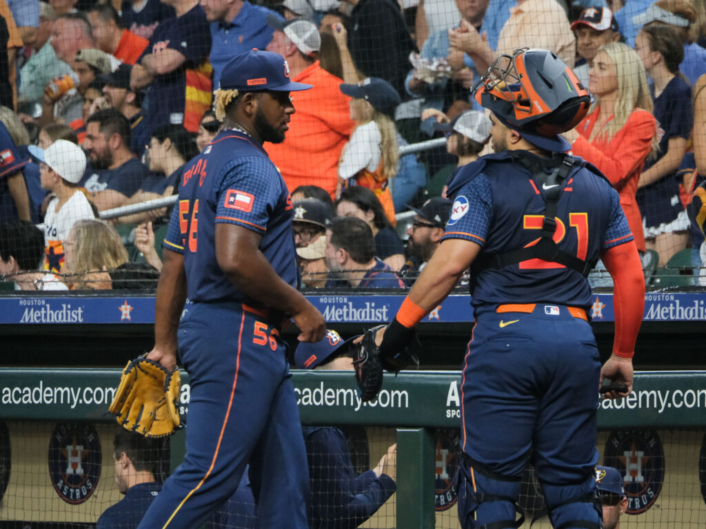 Houston Astros fifth starter Ronel Blanco and new regular catcher Yainer Diaz are a good match. (Photo by F. Carter Smith)