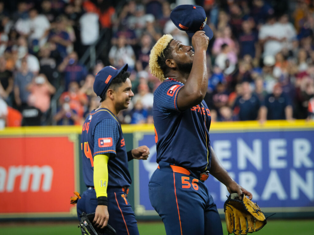 Ronel Blanco lifted his cap to salute God after his unlikely no hitter. (Photo by F. Carter Smith)