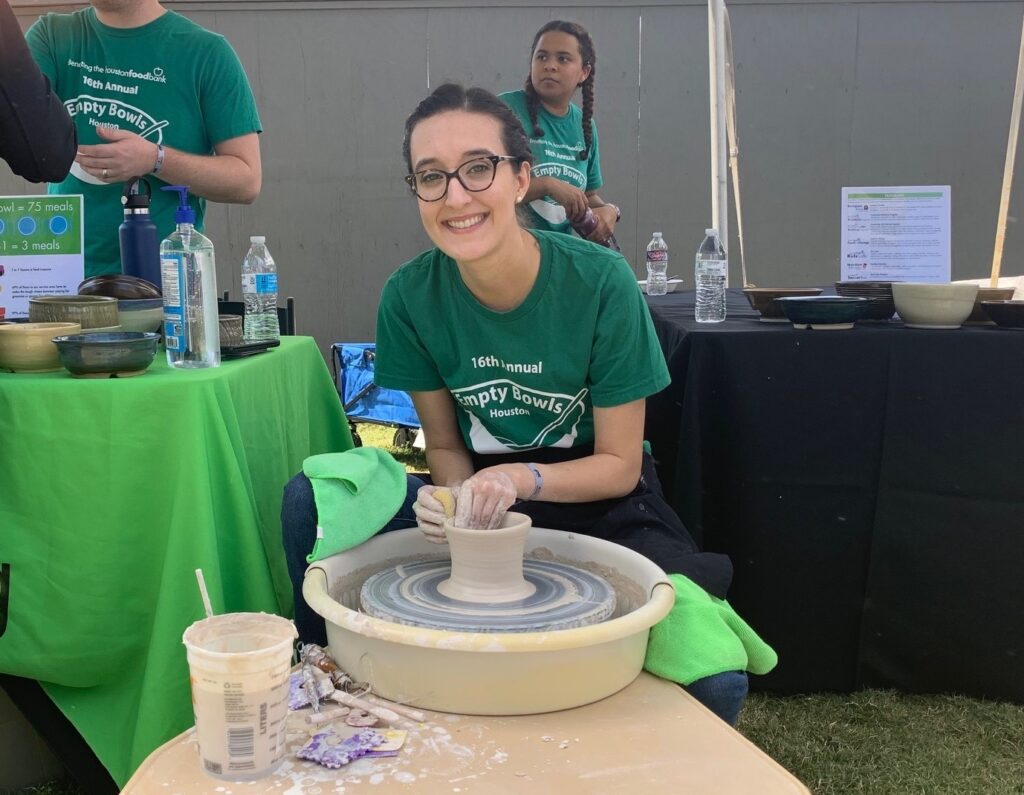 Empty Bowls Houston chair Samantha Oldham gets to work. (Courtesy Empty Bowls Houston)
