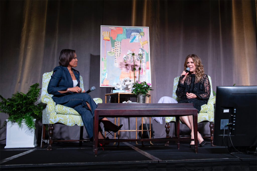 Conversation with NBC5's Laura Harris and Chick Lit Luncheon featured speaker Rita Wilson (Photo by Tamytha Cameron, Celeste Cass and Nate Rehlander)