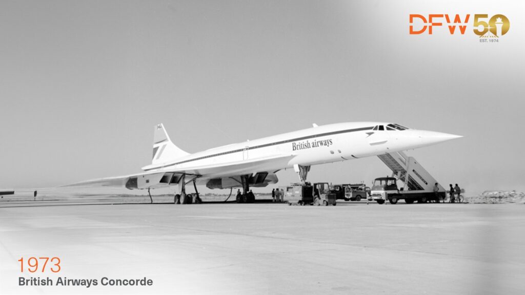 Dedication ceremonies for the new airport included the first landing of the supersonic Concorde airplane in America. (Courtesy DFW Airport)