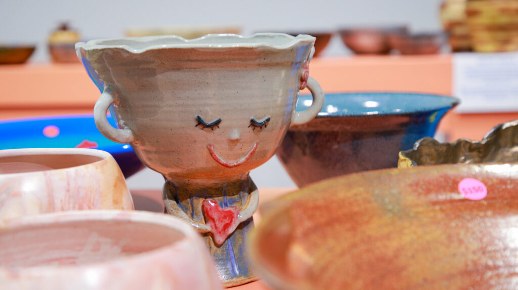 An artist-made bowl at Empty Bowls Houston 2023 certainly made a face. (Courtesy Empty Bowls Houston)