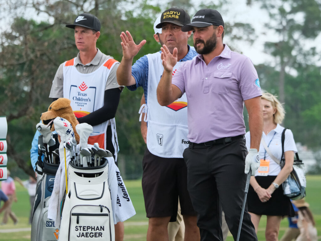 Stephan Jaeger and his caddie worked well together, navigating a tough Memorial Park course to win the Houston Open. (Photo by F. Carter Smith)