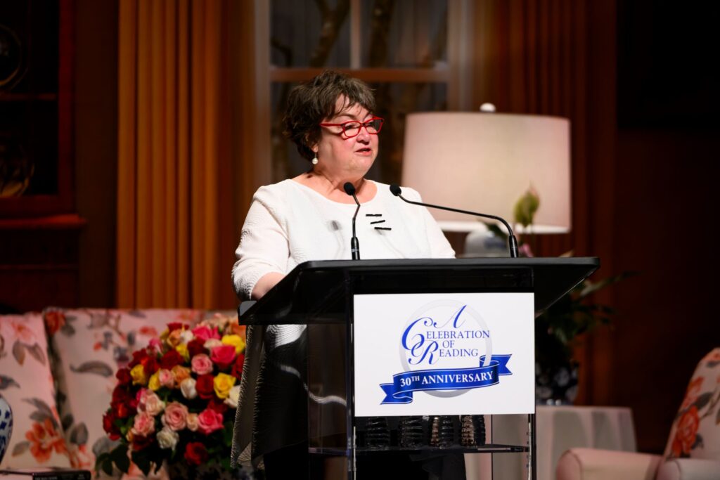 Jean Becker speaks to the audience at A Celebration of Reading. (Photo by Michelle Watson)