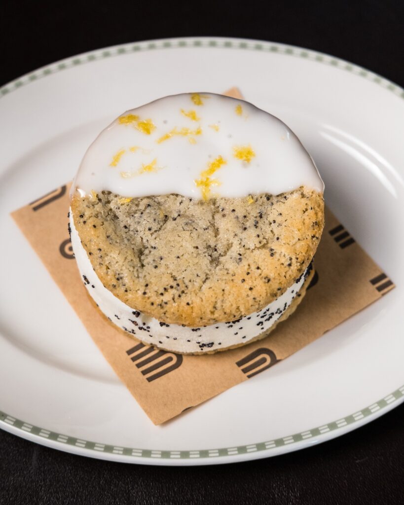 Pastry chef Marie Riddle offers a half-dozen sweet ways to end your meal at Bar Bludorn, like this lemon ricotta ice cream sandwich. (Photo by Caroline Fontenot)