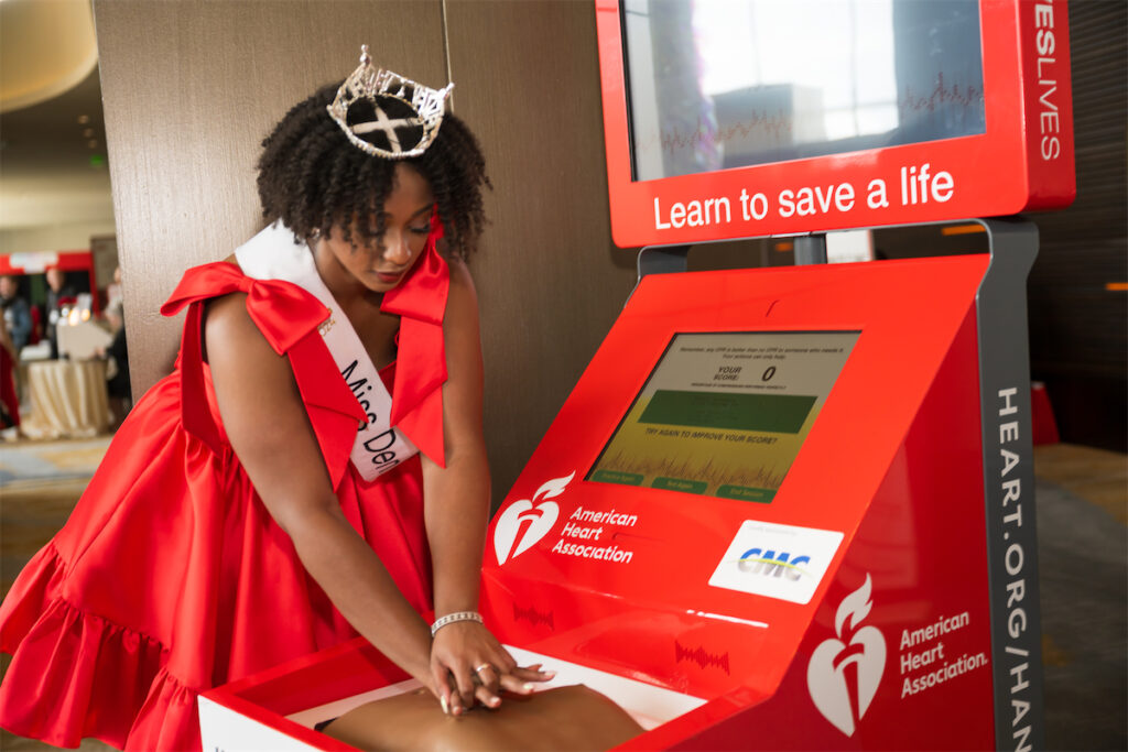 The CPR Kiosk allowed Miss Denton (Zahmaria Choice) to practice the life-saving technique. 