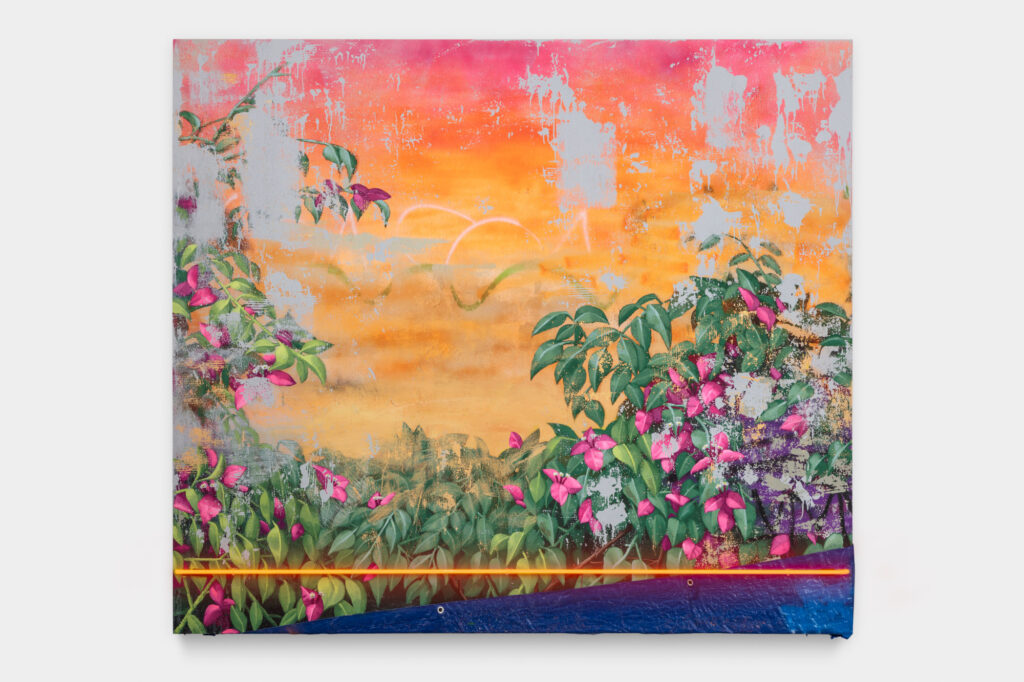 Patrick Martinez's “Fleeting Bougainvillea Landscape 2,” 2023, at Charlie James Gallery