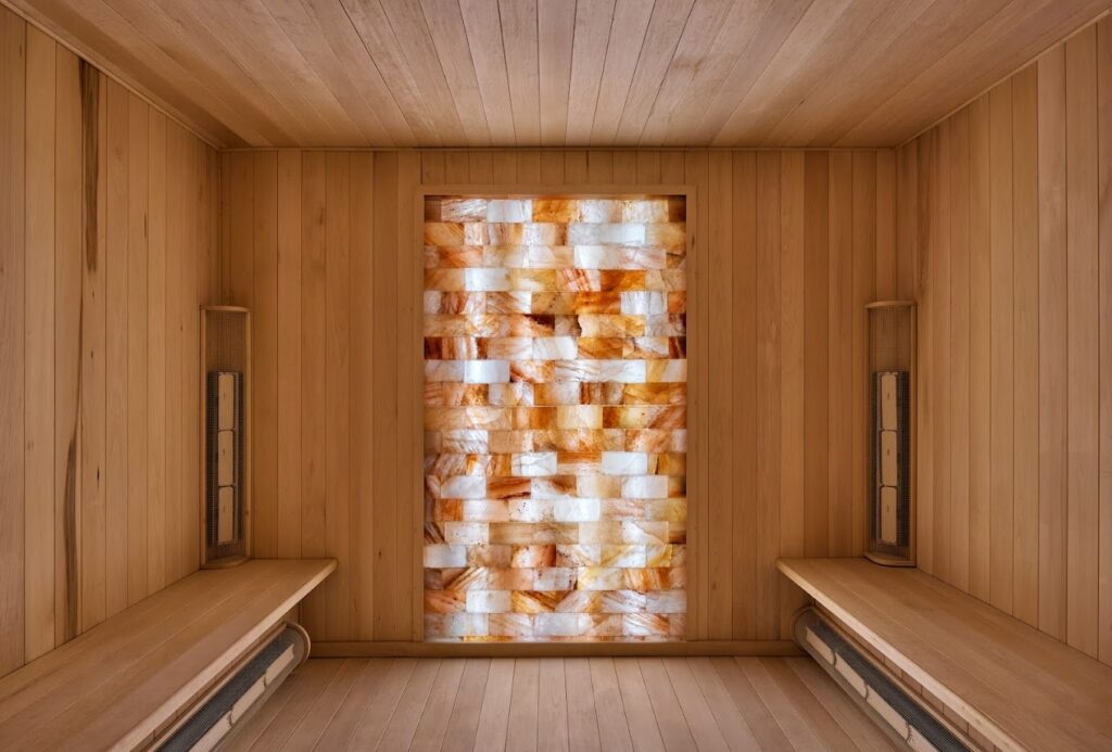 Guests of Ash Spa can relax in the dry sauna with its own Himalayan salt panel, as well as enjoy a private steam shower post-treatment. (Courtesy)