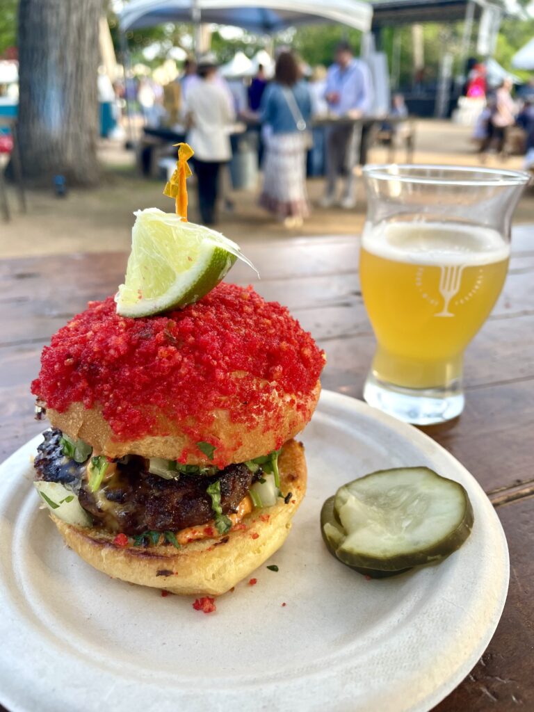 Rodeo Goat's burger was called El Cortez on a Flamin' Hot Cheetos bun. (Photo by Courtney Dabney)