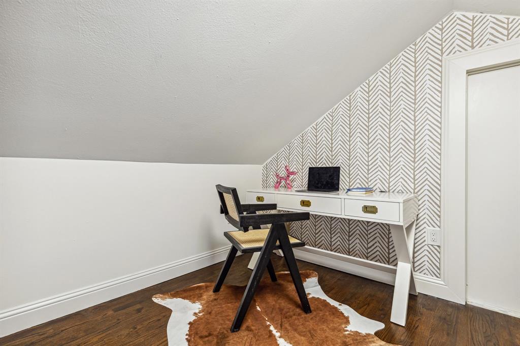 The upstairs loft doubles as an office. 