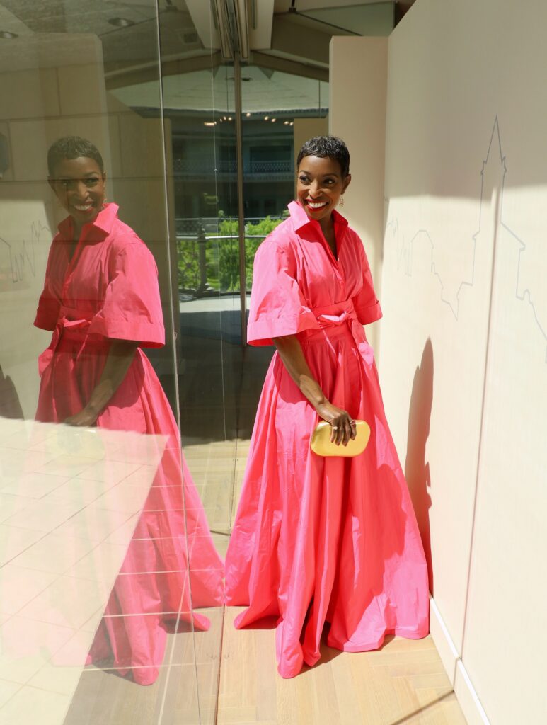 Stanley Korshak has the perfect Sara Roka bright pink Marysole dress. 