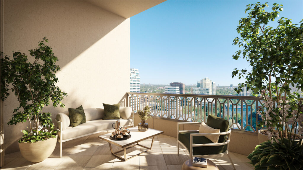 A condo terrace at the Rosewood Residences in Dallas. 