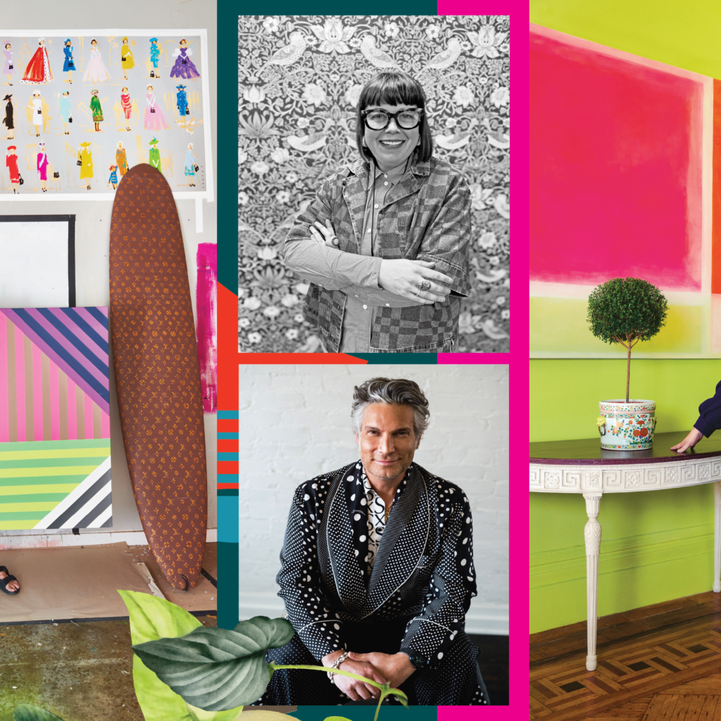 Sanderson design director Claire Vallis at Culp Associates, Decades founder Cameron Silver at Shabby Slips.