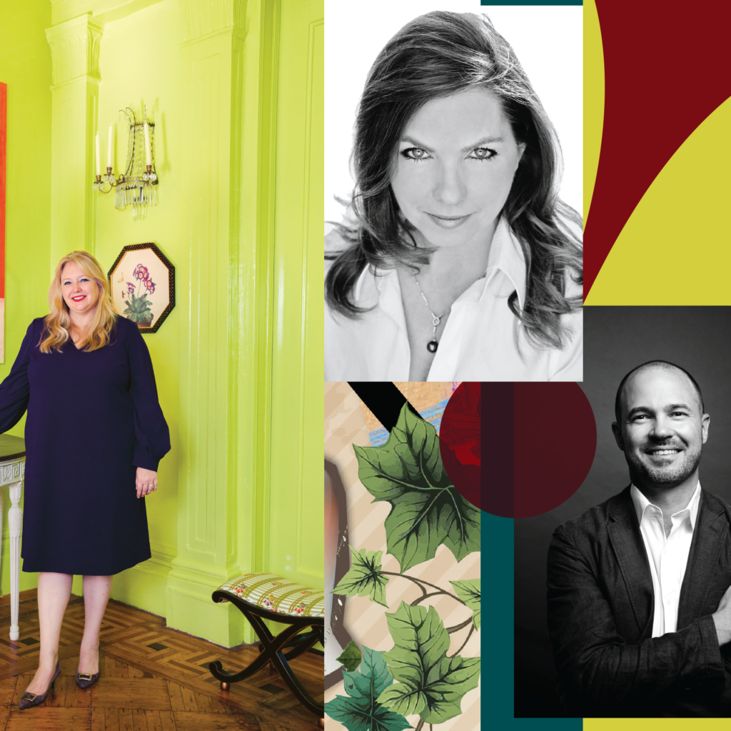 Mario Buatta biographer Emily Evans Eerdmans at Kravet Showroom,  Lauren Rottet and Drew Davis, Partner Kilgerman Architecture & Design at Visual Comfort.