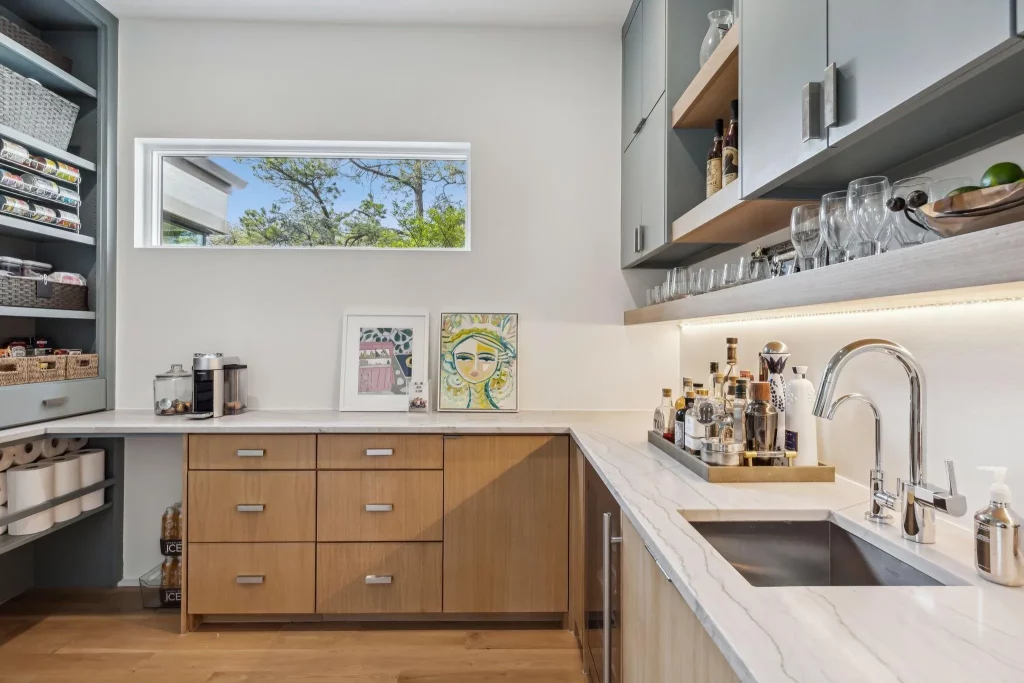 The prep kitchen and butler's pantry just off the main kitchen.