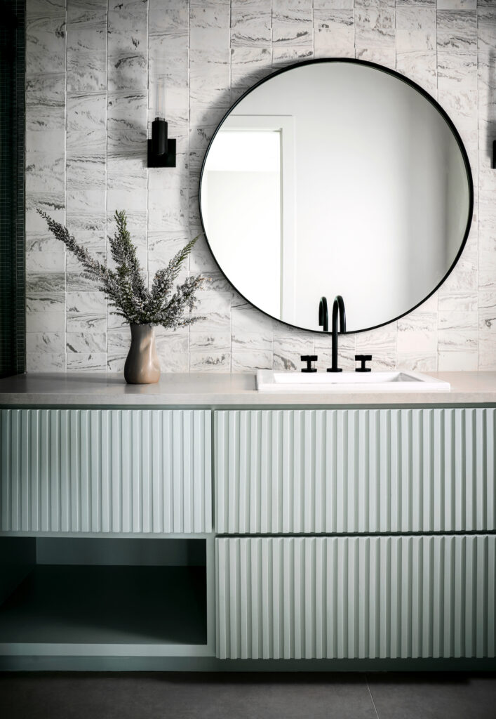 A guest bath in the new-build at 2110 Del Monte in River Oaks (Photo by TK Images)