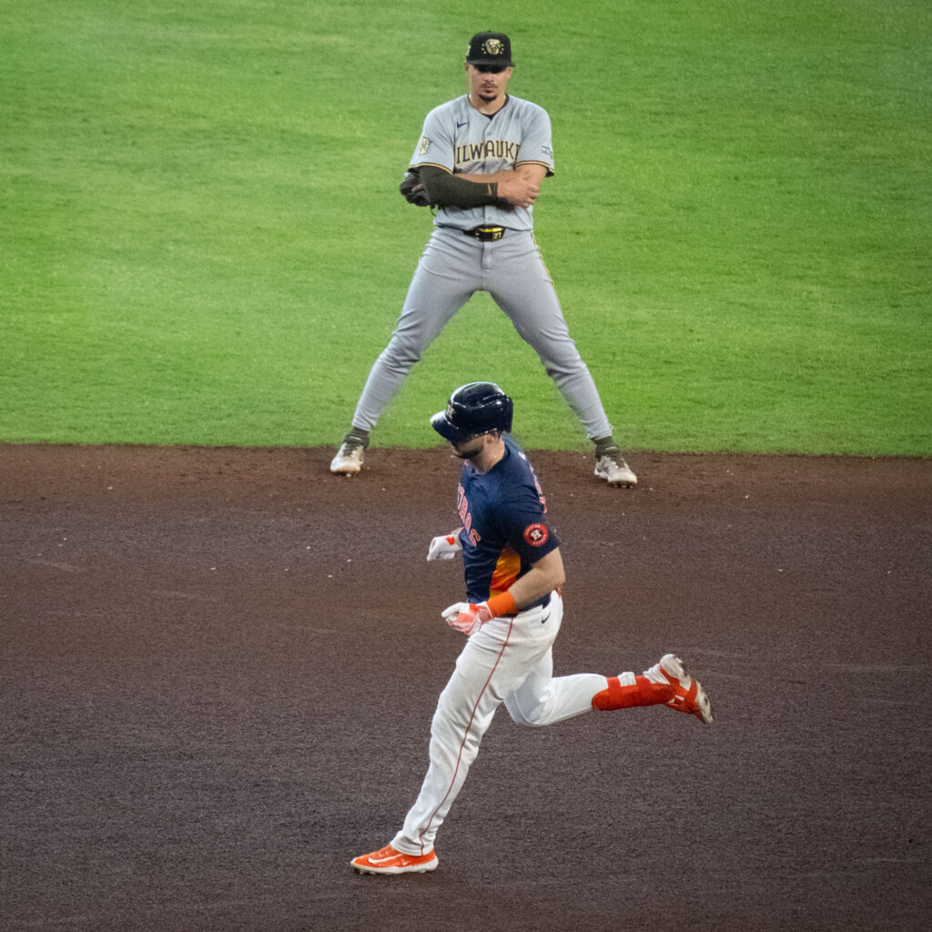 Kyle Tucker circling the bases for the Houston Astros is a pretty common sight these days. (Photo by F. Carter Smith)