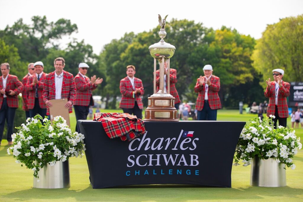 A fabled red plaid jacket awaits the winner of the 2024 Charles Schwab Challenge. (Photo by Erich Schlegel-USA TODAY Sports)
