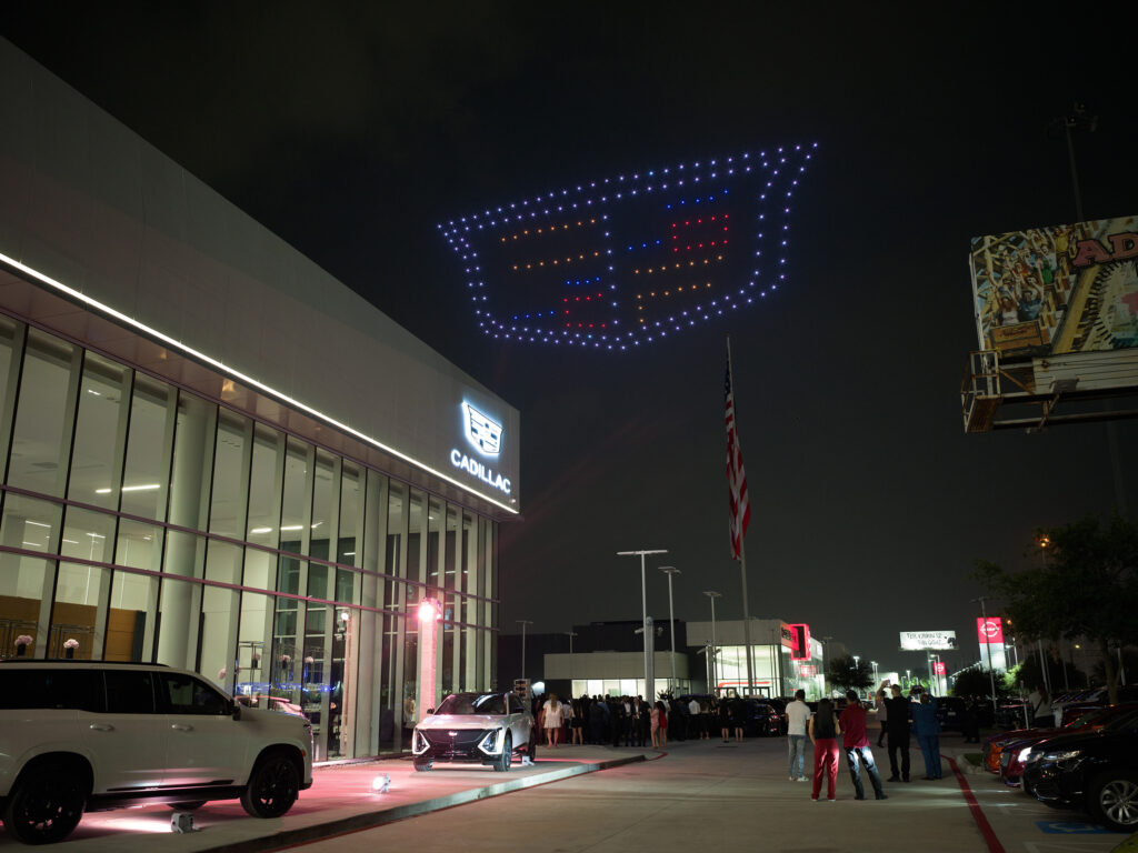 The drone show at the grand opening of Central Houston Cadillac's new location near NRG Park (Photo by Daniel Ortiz)