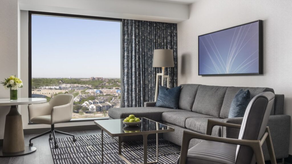 The modern interiors of Loews luxury suites have views of both Fort Worth and Dallas. (Courtesy Loews Hotel)
