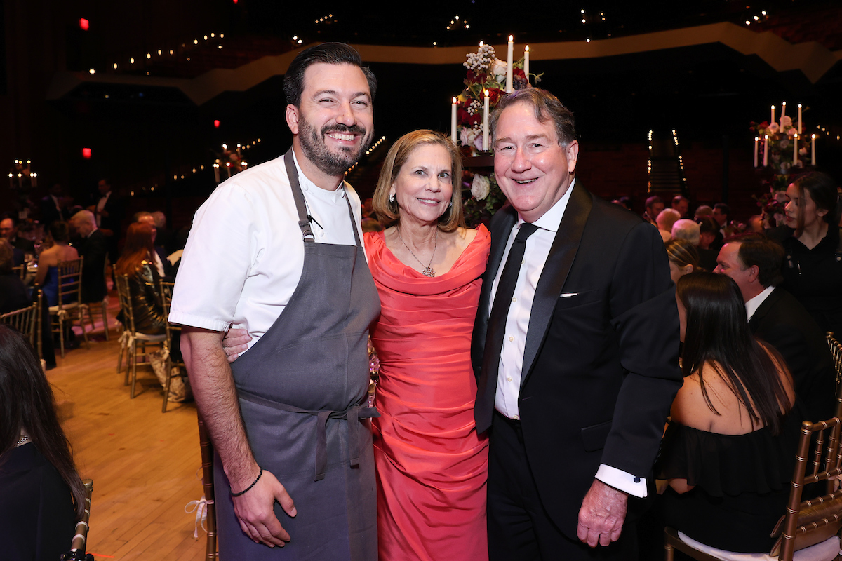 Guest Chef Aaron Bludorn with Chairs Nancy and Bryan Ruez; Photo by Priscilla Dickson