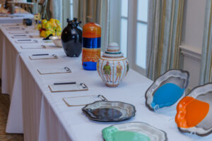 Ceramic creations in the silent auction at the Houston Center for Contemporary Craft Spring Luncheon (Photo by Katy Anderson)