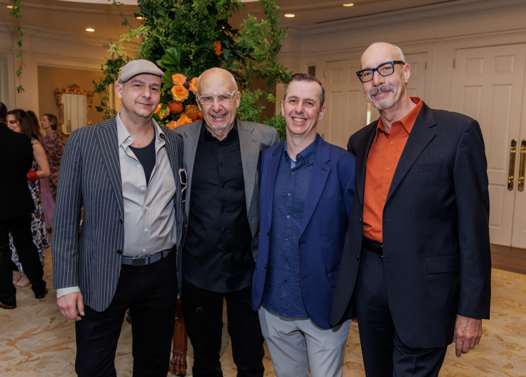 Honorees Garth Clark (second from left) and Mark Del Vecchio (right) with sons Kellam Clark (left) and Mark Clark (second from right) at the Houston Center for Contemporary Craft Spring Luncheon 2024 (Photo by Katy Anderson) 