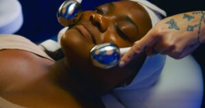 Cryo globe massage (icy steel or glass wands designed to increase blood flow to the skin’s surface is a complimentary add-on to a facial. at Hi, Skin