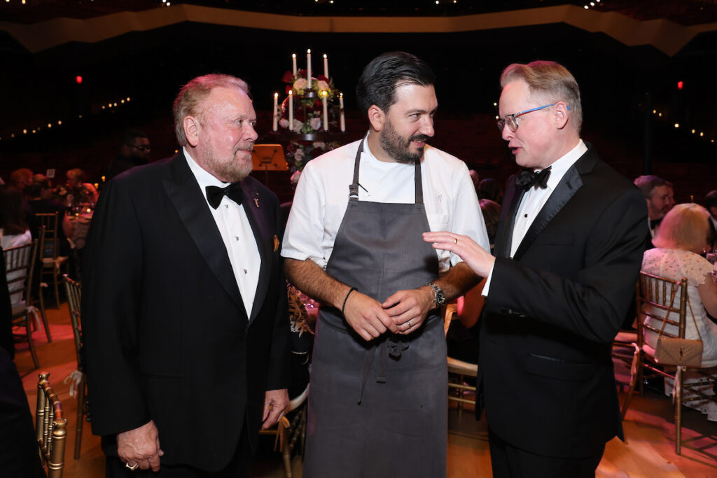 John Rydman, Chef Aaron Bludhorn, John Mangum at the Houston Symphony Wine Dinner & Collector's Auction. (Photo by Priscilla Dickson)